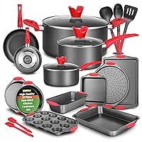 NutriChef 21-Piece Nonstick Cookware & Bakeware Set - Includes Saucepans, Skillets, Baking Pans, Loaf & Muffin Pans, Pizza Crisper, Cookie Sheet, & Silicone Utensils - Ultimate Kitchen Set