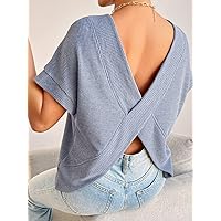 Women's Shirts Sexy for Women Crossover Back Batwing Sleeve Tee Shirts for Women (Size : Small)