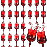 24 Pcs Patterned Plastic Wine Glasses Colorful Goblet Champagne Flutes Glasses Vintage Style Dishwasher Safe Drinking Glasses for Wedding, Reception, Grand Event Party Supplies (Red)