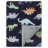 Hudson Baby Unisex Baby Plush Blanket with Furry Binding and Back, Dinosaurs, One Size