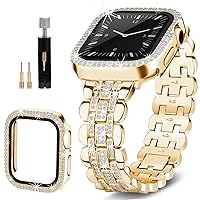 Bling Bands Compatible with Apple Watch Band 44mm for Women, Diamond Jewelry Replacement Metal Wristband Strap Shiny Bracelet with Crystal Protector Casefor iWatch Series 6/5/4/SE