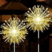 Outdoor Solar Lights Firework, 2 Pack 120 LEDs Waterproof Solar Lights for Outside Garden Yard Pathway Fence - Warm White