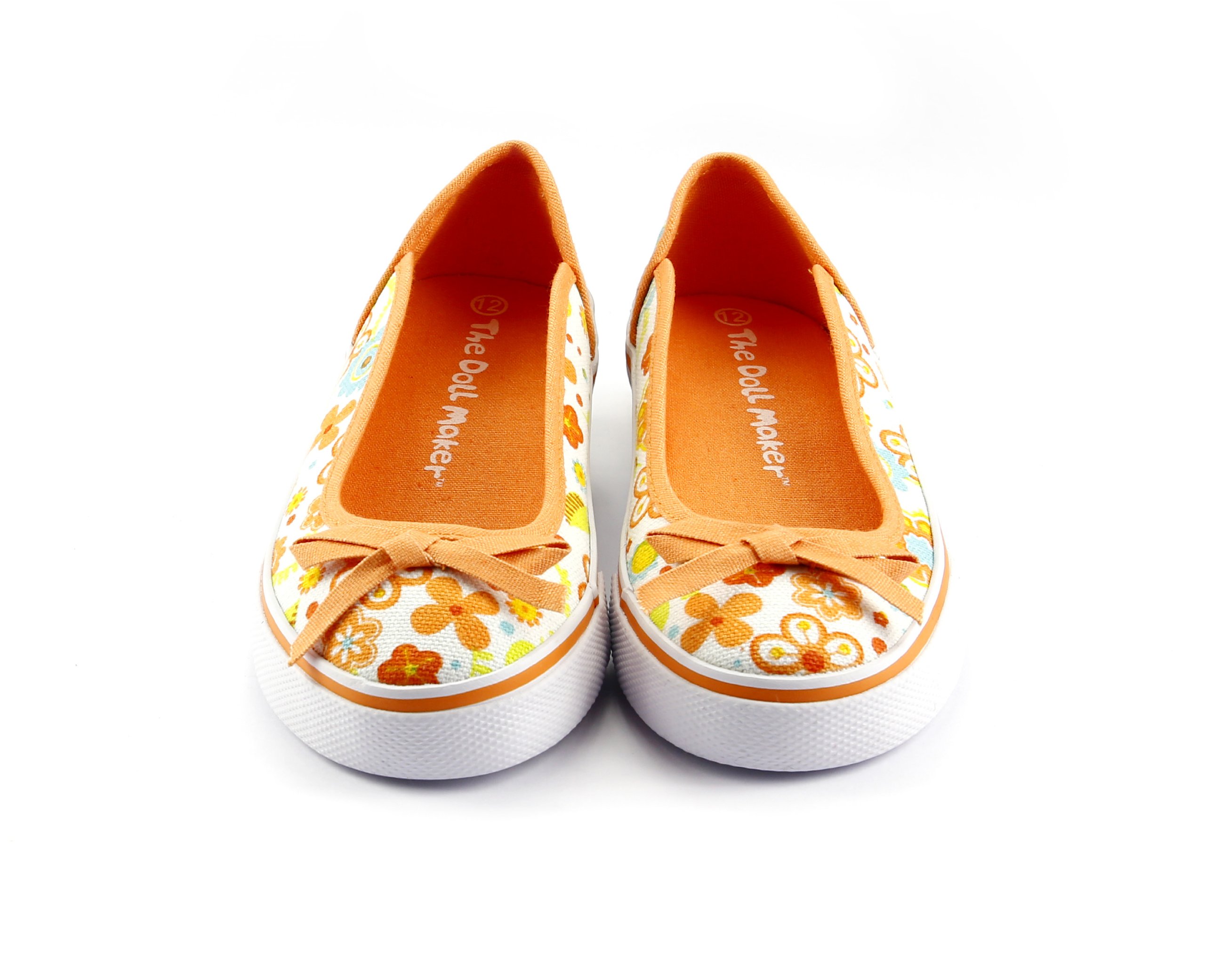 Size 12 Girl's Shoes Slip On Fashion Sneaker Orange Floral Prints canvas
