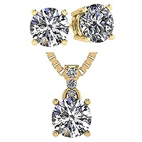Central Diamond Center Pure Brilliance 4 Prong 3.00cttw Stud Earrings & Solitaire Necklace Jewelry Set (Y)