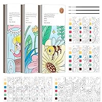 Water Colouring Books 3 Sets Pocket Magic Water Coloring Book with Paints and Water Pen Water Colors Magic Paint Set Princess Flower Fairy + Plant World + Insect Land