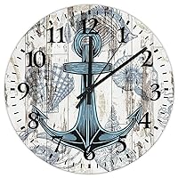 Wood Wall Clocks Analog Round Non-Ticking Nautical Anchor Country Wall Clocks Vintage Ocean Home Decoration for Restroom Office Exercise Room 10 inch