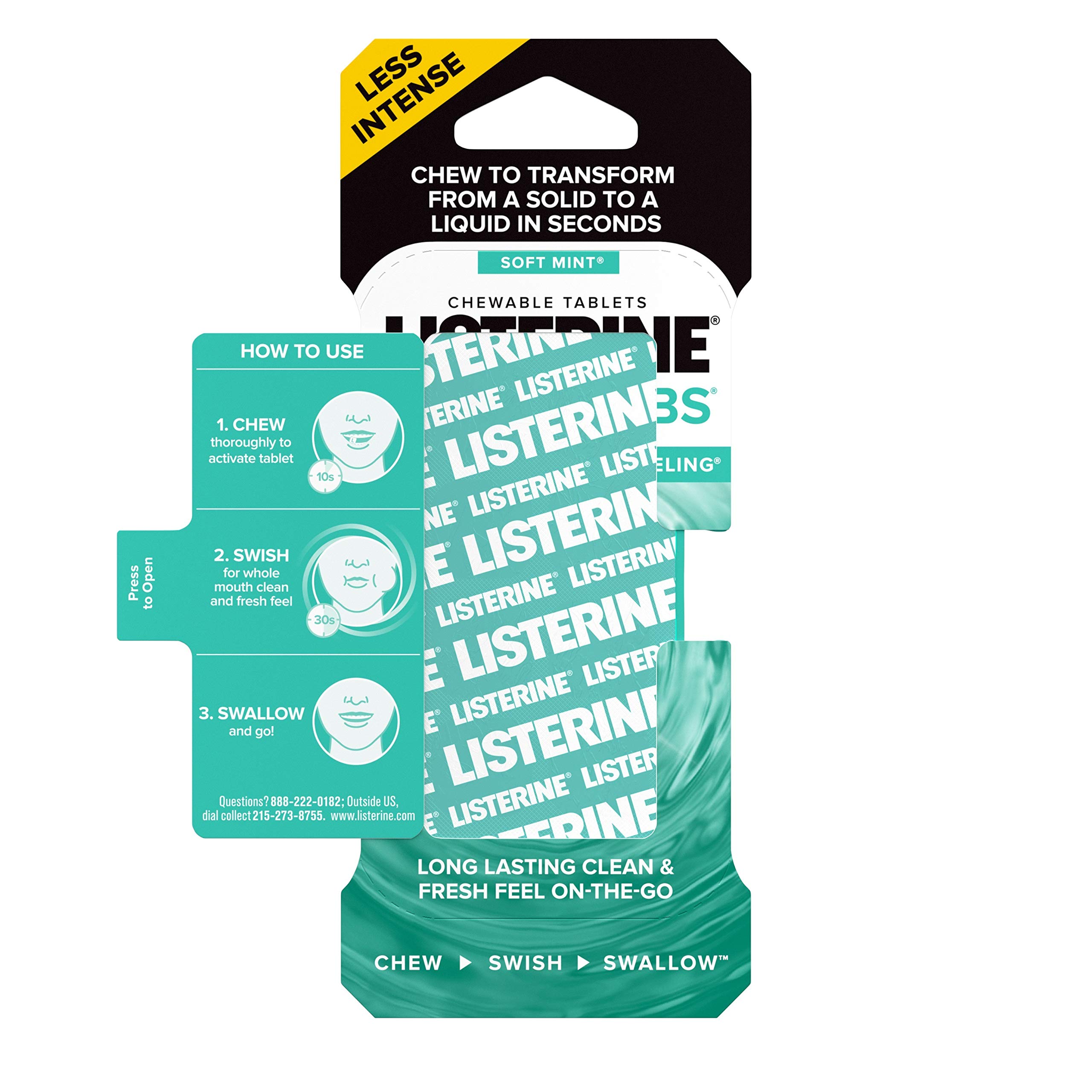 Listerine Ready! Tabs Chewable Tablets with Soft Mint Flavor, Revolutionary 4-Hour Fresh Breath Tablets to Help Fight Bad Breath On-the-Go, Sugar-Free, Alcohol-Free & Gluten-Free, 8 ct