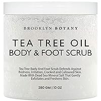 Brooklyn Botany Dead Sea Salt and Tea Tree Oil Body Scrub - Moisturizing and Exfoliating Body, Face, Hand, Foot Scrub - Fights Stretch Marks, Fine Lines, Wrinkles - Great Gifts for Women & Men - 10 oz