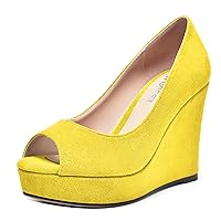 Womens Slip On Suede Dating Solid Peep Toe Sexy Wedge High Heel Pumps Shoes 4 Inch