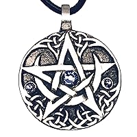 Pewter Lunar Pentagram with 3 Swarovski Crystals for Birthday on Leather Necklace
