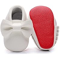 Double Bow Fringe Baby Moccasins - Soft Sole Baby Shoes Girls Toddler Crib Flats