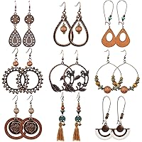 9 Pair Bohemian Earrings,Vintage Dangle Earrings Set Droplet Round Hollow Out Boho Earrings for Women or Girls