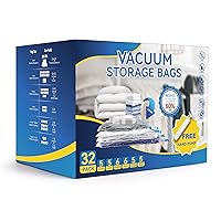 32 Pack Vacuum Storage Bags (5 Jumbo/5 Large/6 Medium/6 Small/5 Roll M/5 Roll S) Space Saver Bags, Vacuum Seal Bags with Hand Pump for Comforters, Blankets, Bedding, Pillows and Clothes