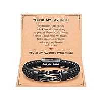 UNGENT THEM Mens Leather Stainless Steel Infinity Knot Bracelets, You Are My Favorite Everything Anniversary Birthday Valentines Day Gifts for Husband Boyfriend Men