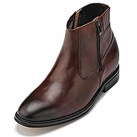 CALTO Men's Invisible Height Increasing Elevator Shoes - Premium Leather Lightweight Zipper Boots - 2.8 Inches Taller