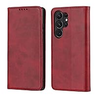 Flip Case for Samsung Galaxy S23/S23 Plus/S23 Ultra, Advanced Calf Texture Case with Card Slot Stand Magnetic Full Protection Soft TPU Leather Wallet Cover,Red,S23 Ultra