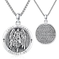 Saint Michael Necklace/St Jude/St Christopher/St Joseph/Jesus Christ/Virgin Mary Miraculous Medal 925 Sterling Silver Archangel Michael Necklace for Men Women Religious Gifts Father's Day