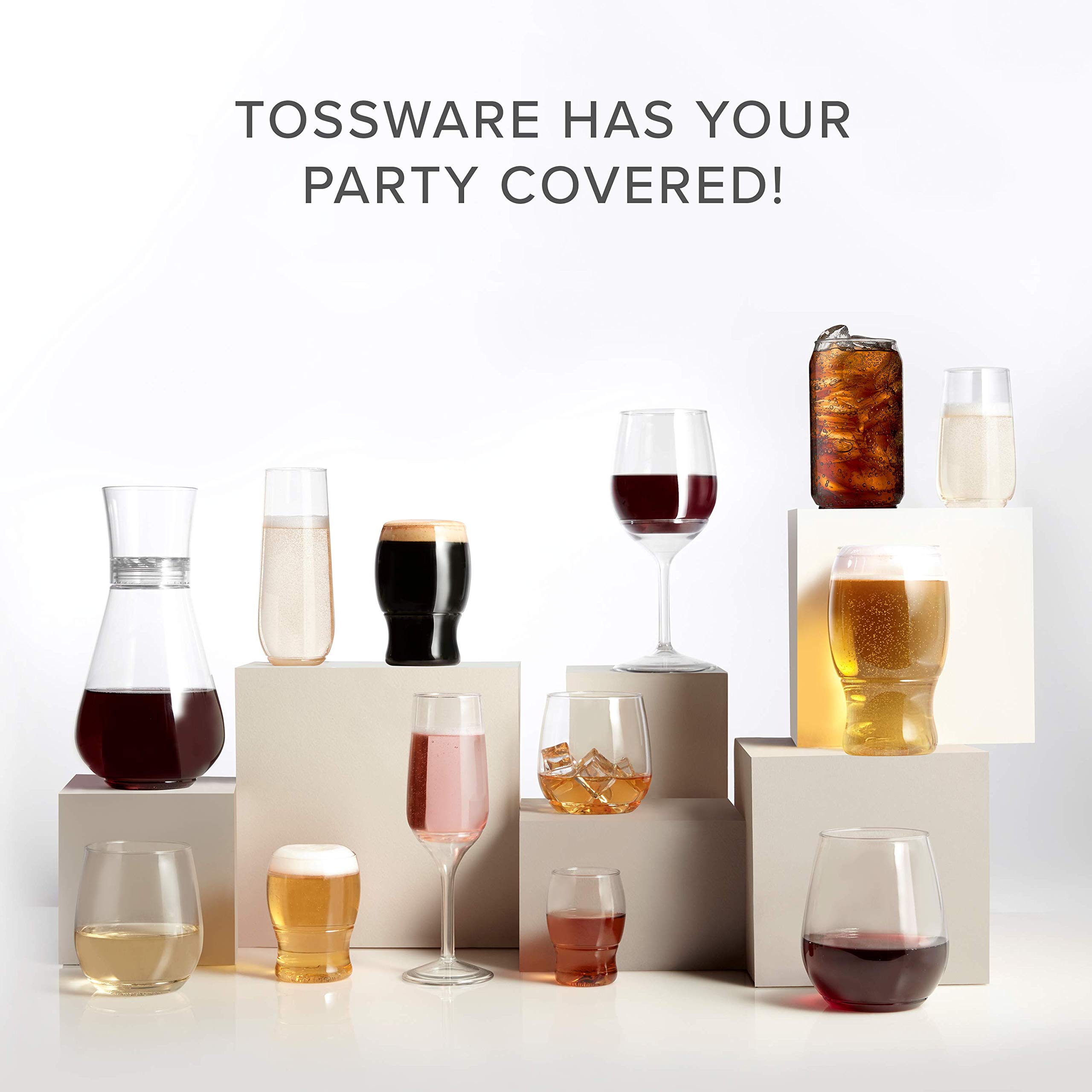 TOSSWARE POP 14oz Vino SET OF 12, Recyclable, Unbreakable & Crystal Clear Plastic Wine Glasses, 12 Count (Pack of 1)