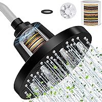 SR SUN RISE 7 Inch Anti-Clog High-Pressure Filtered Shower Head with 20-Stage Filter - Dermatologist Recommended for Softening Hard Water to Improve Hair and Skin Problems, Black