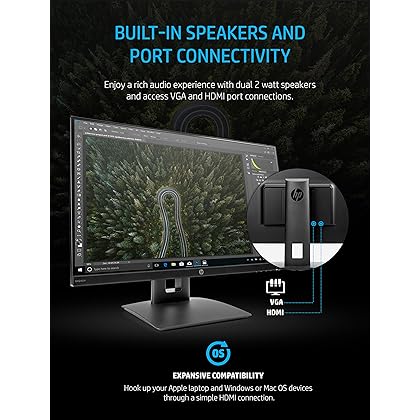 HP VH240a 23.8-Inch Full HD 1080p IPS LED Monitor with Built-In Speakers and VESA Mounting, Rotating Portrait & Landscape, Tilt, and HDMI & VGA Ports (1KL30AA) - Black