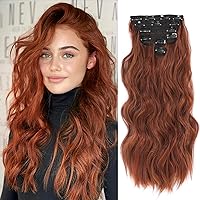 NAYOO Clip in Hair Extensions 20 Inch Long Wavy Curly Auburn Hair Extension 6PCS Synthetic Hair Extension Hairpieces (Auburn 2)
