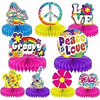 Tevxj 60's Hippie Party Honeycomb Centerpieces, 9 Pieces, Multicolor, Great for Birthday, Baby Shower, Groovy Decorations