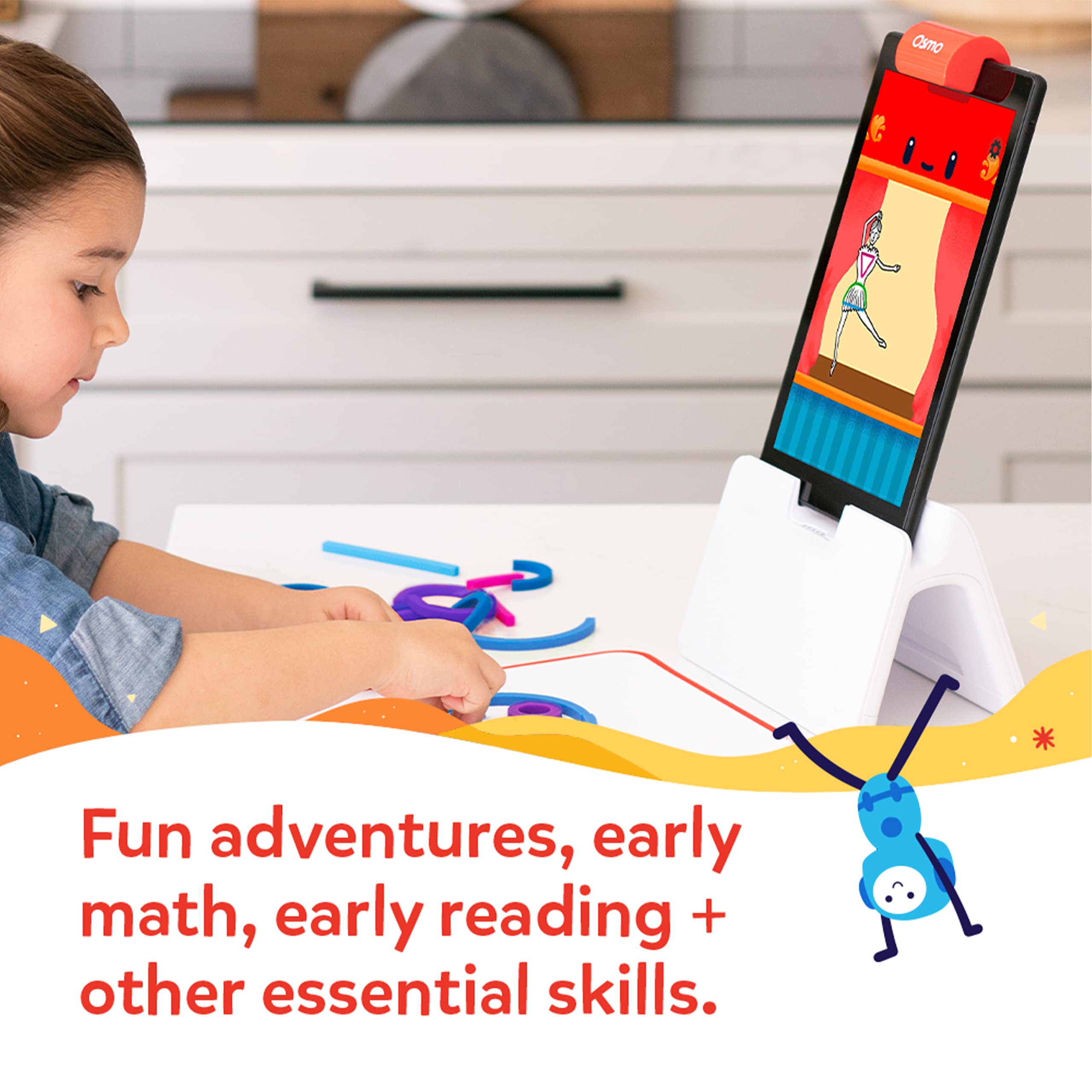 Osmo - Little Genius Starter Kit for Fire Tablet + Early Math Adventure - Valentine Toy - 6 Educational Games-Counting, Shapes & Phonics-STEM Gifts-Ages 3 4 5(Tablet Base Included)