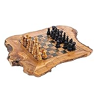 Olive Wood Handmade, Chess Board Game Set, Rustic Style, by Elitecrafters, Medium 44x44cm (17.3x17.3)