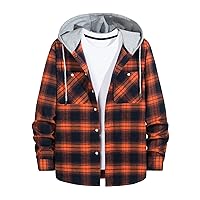 MAGNIVIT Mens Classic Plaid Long Sleeve Hooded Shirts Multi Pockets Thin Cotton Light Jacket Relaxed Fit Casual Outwear