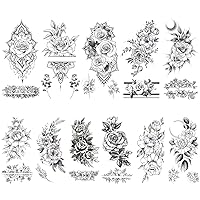 Glaryyears Flower Temporary Tattoos for Women, 11-Pack Henna Design Variety Pack Fake Tattoos, Long-lasting Rose Floral Realistic Tattoos for Arm Shoulder Chest Body Wrist
