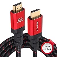 Ritz Gear 4K HDMI 2.0 Cable 20 ft. [2 Pack] 18 Gbps Ultra High Speed Braided Nylon Cord & Gold Connectors - 4K@60Hz/UHD/3D/2160p/1080p/ARC & Ethernet. Compatible with UHD TV/Monitor/PC/PS5/Xbox