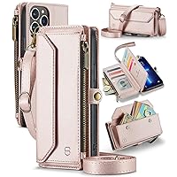 Crossbody for iPhone 13 Pro Max Phone Case Wallet【RFID Blocking】 with 10-Card Holder Zipper Bills Slot, Soft PU Leather Magnetic Wrist Strap for iPhone 13 Pro Max Case Wallet for Women,Gold