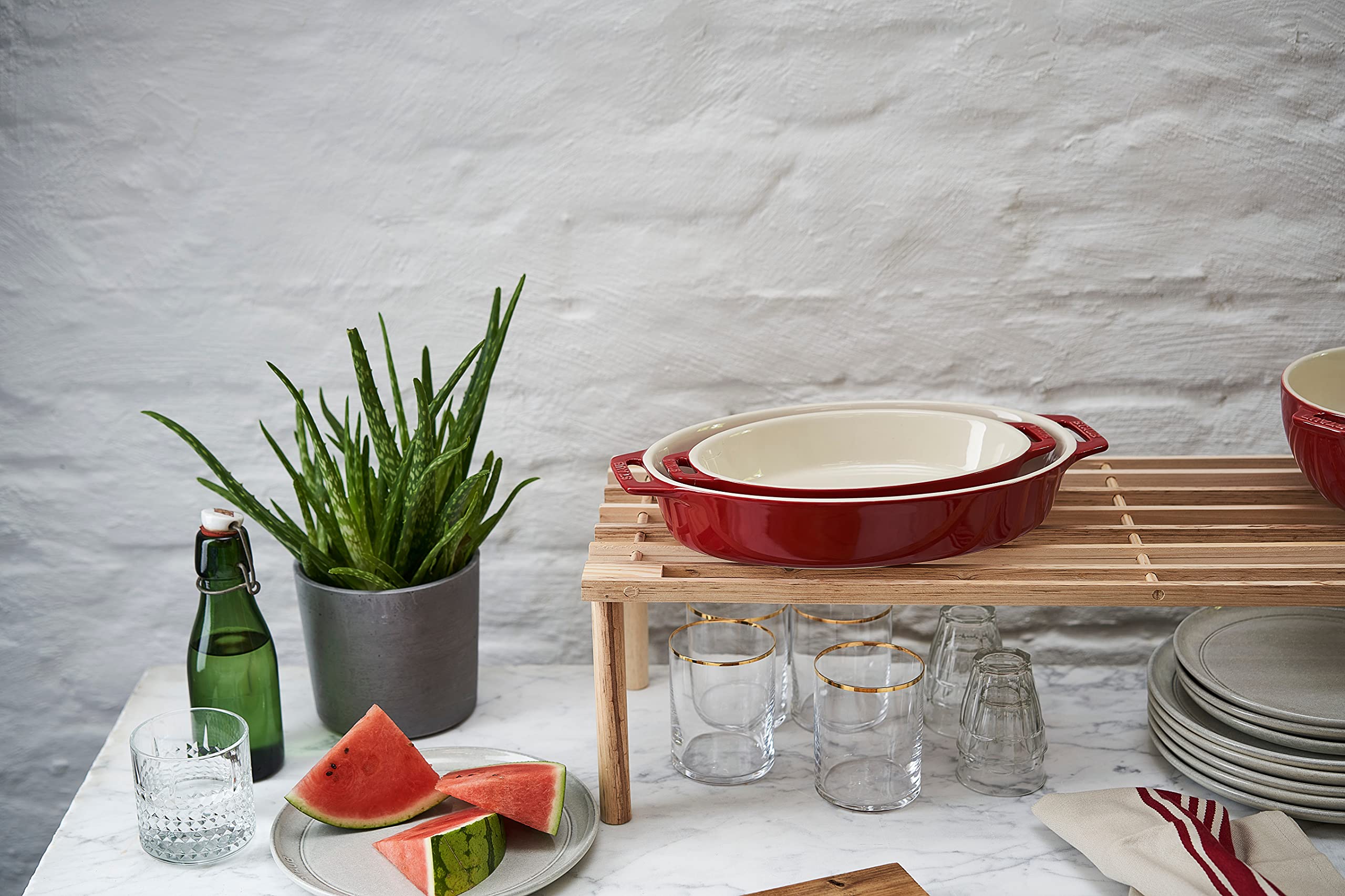 STAUB Ceramics Oval Baking Dish Set, 2-piece, Cherry