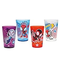 Zak Designs Marvel Spider-Man Nesting Tumbler Set for At Home, 14.5oz Non-BPA Plastic Cups, 4-Pack (Spidey and His Amazing Friends)