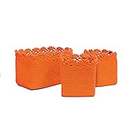 Heritage Lace Mode Crochet Rectangle Baskets with Crochet Edge, Orange, Set of 3