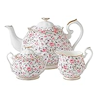 Royal Albert Rose Confetti 3-Piece Set (Teapot, Sugar & Creamer)