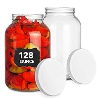 Stock Your Home 128 Oz Glass Jar with Plastic Airtight Lid (2 Pack) - 1 Gallon Glass Jar for pickling, fermentation, brewing, food storage