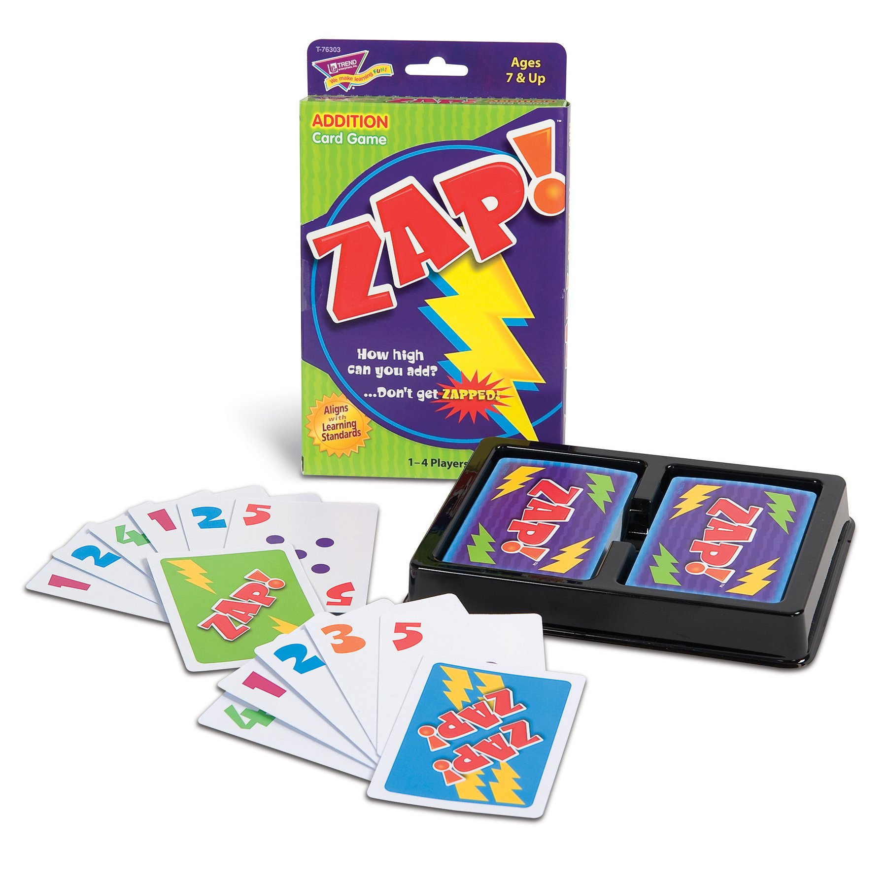 TREND ENTERPRISES: Zap! Addition Card Game, Reinforce Addition Skills, Build Subtraction Skills, Introduce Probability and Chance, Fun for All Ages, 1 to 4 Players, For Ages 7 and Up