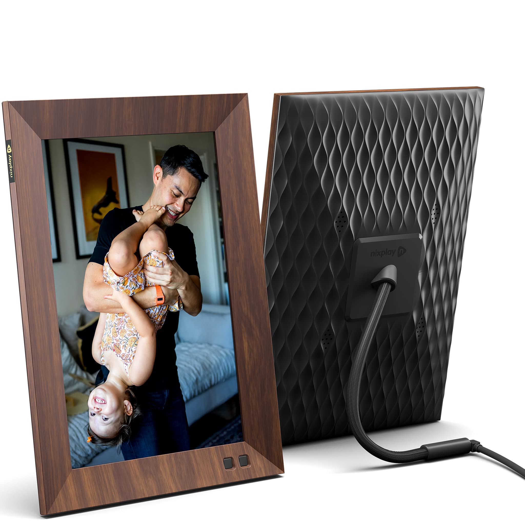 Nixplay 10.1 inch Smart Digital Photo Frame with WiFi (W10J) - Wood Effect - Share Photos and Videos Instantly