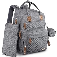 iniuniu Diaper Bag Backpack, 4 in 1 kit Large Unisex Baby Bags for Boys Girls, Waterproof Travel Back Pack with Diaper Pouch, Washable Changing Pad, Pacifier Case and Stroller Straps, Gray