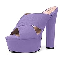 Womens Open Toe Suede Sexy Round Toe Slip On Party Block High Heel Heeled Sandals 6 Inch