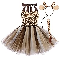 IWEMEK Girls Jungle Themed Cosplay Dress Animal Leopard Cosplay Tutu Dress Halloween Christmas Birthday Party Outfit 3pcs Set