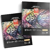 ARTEZA Mixed Media Sketchbook, 11 x 14 Inches, Pack of 2, 110lb/180gsm Mixed Media Paper, 120 Sheets, Spiral-Bound Multi Media Pads, Art Supplies for Wet and Dry Media