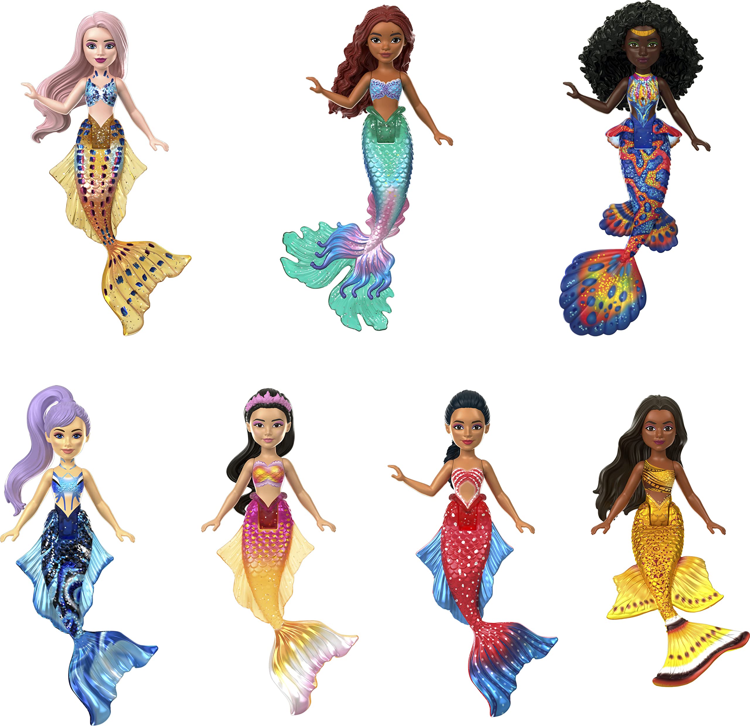 Mattel Disney The Little Mermaid Ariel and Sisters Small Doll Set, Collection of 7 Mermaid Dolls, Toys Inspired by the Movie