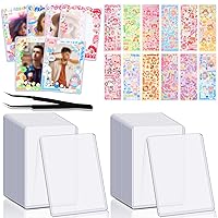 Gueevin 50 Pcs Kpop Card Sleeves Set Including 25 Pcs Idol Photocard Protector 66 x 94 mm Hard Clear Card Holder and 24 Sheets Ribbon Stickers with Tweezer for Photocard Album Cards DIY(Cute)