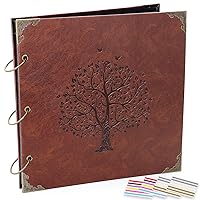 Photo Album Scrapbook, 12x12 inch 50 Pages Vintage Leather Cover Big Three-Ring Binder Family Picture Booth DIY Scrapbooking Albums with 408pcs Self Adhesive Photos Corner for Memory Keep, Tree
