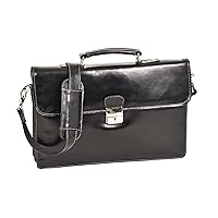Leather Briefcase Slimline Organiser Laptop Executive Bag HOL7141 Black