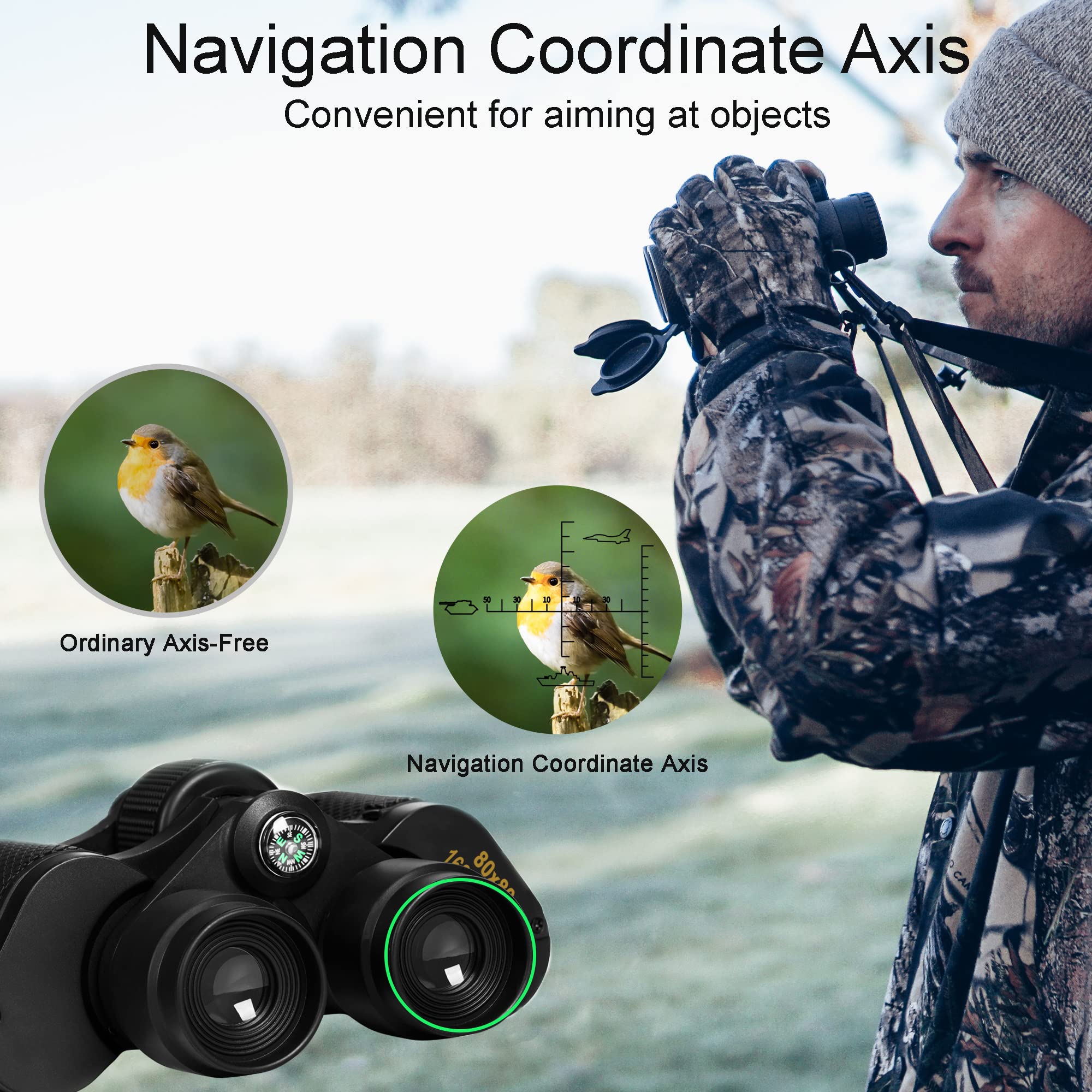 12x42 Binoculars for Adults High Powered, Compact Binoculars for Bird Watching with Coordinate & Compass, Waterproof Kids Binoculars for Hunting, Traveling, Sightseeing, Concert, Theater, Opera