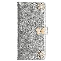 XYX Wallet Case for iPhone 7 Plus/iPhone 8 Plus 5.5 Inch, Big Diamond Butterfly Diamond Flip Card Slot Luxury Girl Women Phone Cover, Silver