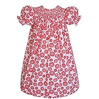 Carouselwear Baby and Girls Hand Smocked Bishop Dress with Red Flowers